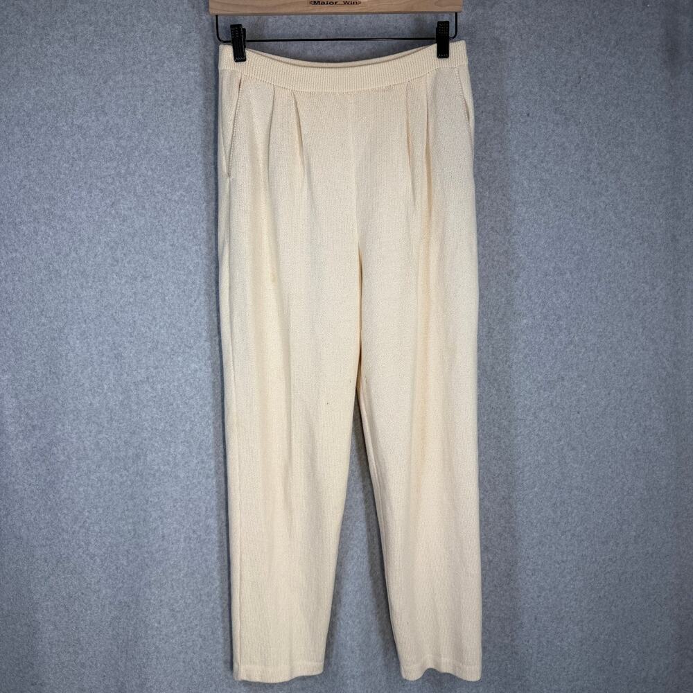 St. John Basics Womens Size 2 Cream Knit Pull On Straight Leg Pants USA Defect